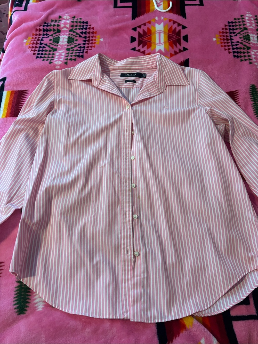 Ralph Lauren Pink & White Striped Cotton Button-Up Shirt